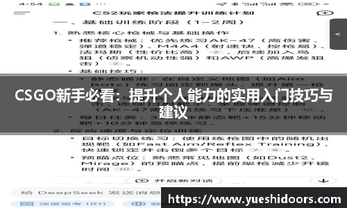 CSGO新手必看：提升个人能力的实用入门技巧与建议